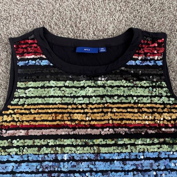 Apt. 9 Sequin Tank Top Multi-Color Sequins on Mesh over Black Tank Women's 2XL - Picture 14 of 14